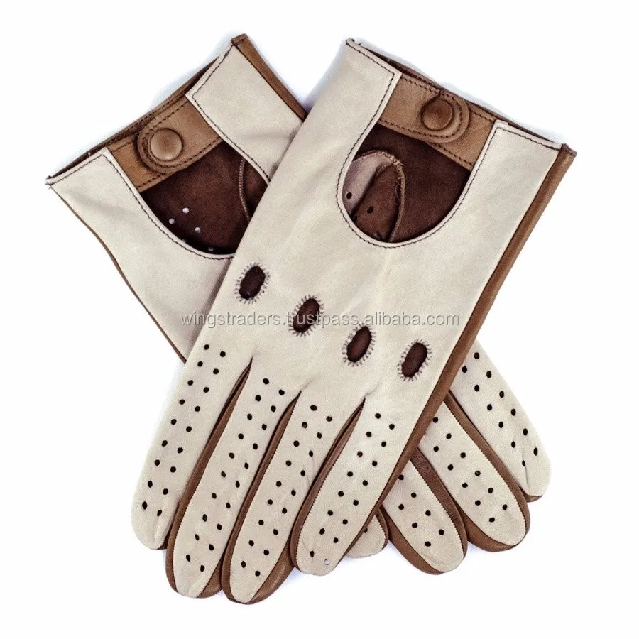 Men's Khaki and Cream Leather Driving Gloves 1.jpeg