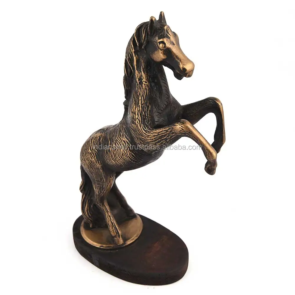 Handmade Brass Bronze Black Golden Jumping Horse Statue Sculpture Figurine Home Decor 29.5 x 8.5 cm SBG-111