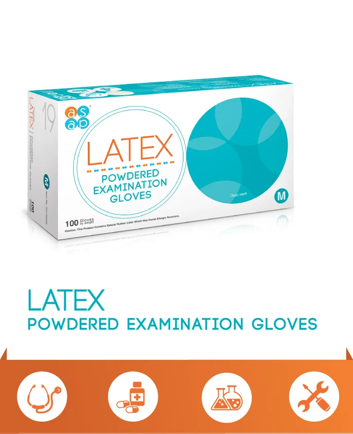 latex slightly powdered examination gloves