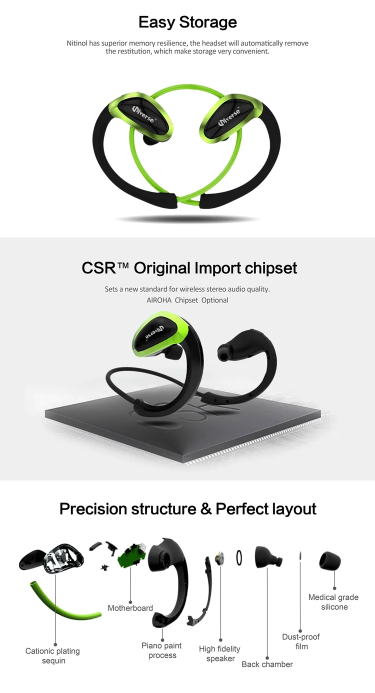 Strong stretch nitinol CSR8635 chipset earbuds/headphones/earphones with 120Mah Li-battery - ANKUX.COM