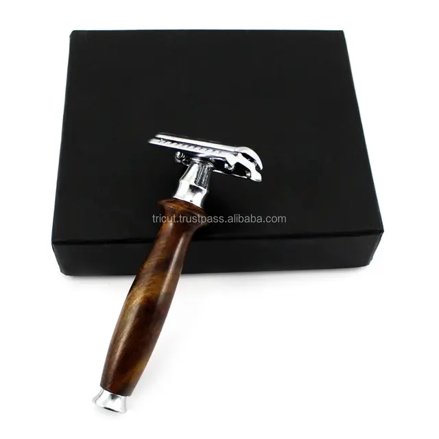 wooden handle de safety razor  double edge shaving blades gift