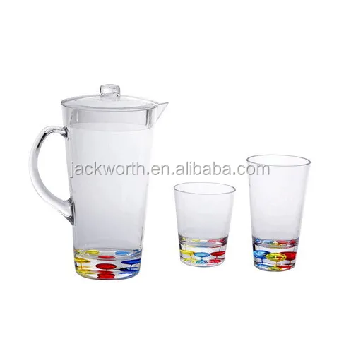 JD0677 3 Pieces Beverage Set , Plastic Drinkware Set Tumblers & Plastic Pitcher Set of 4 Juice Pitcher Set include Plastic Cups