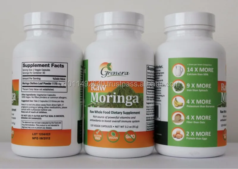 Excelente apoyo nutricional Moringa oleifera cápsulas