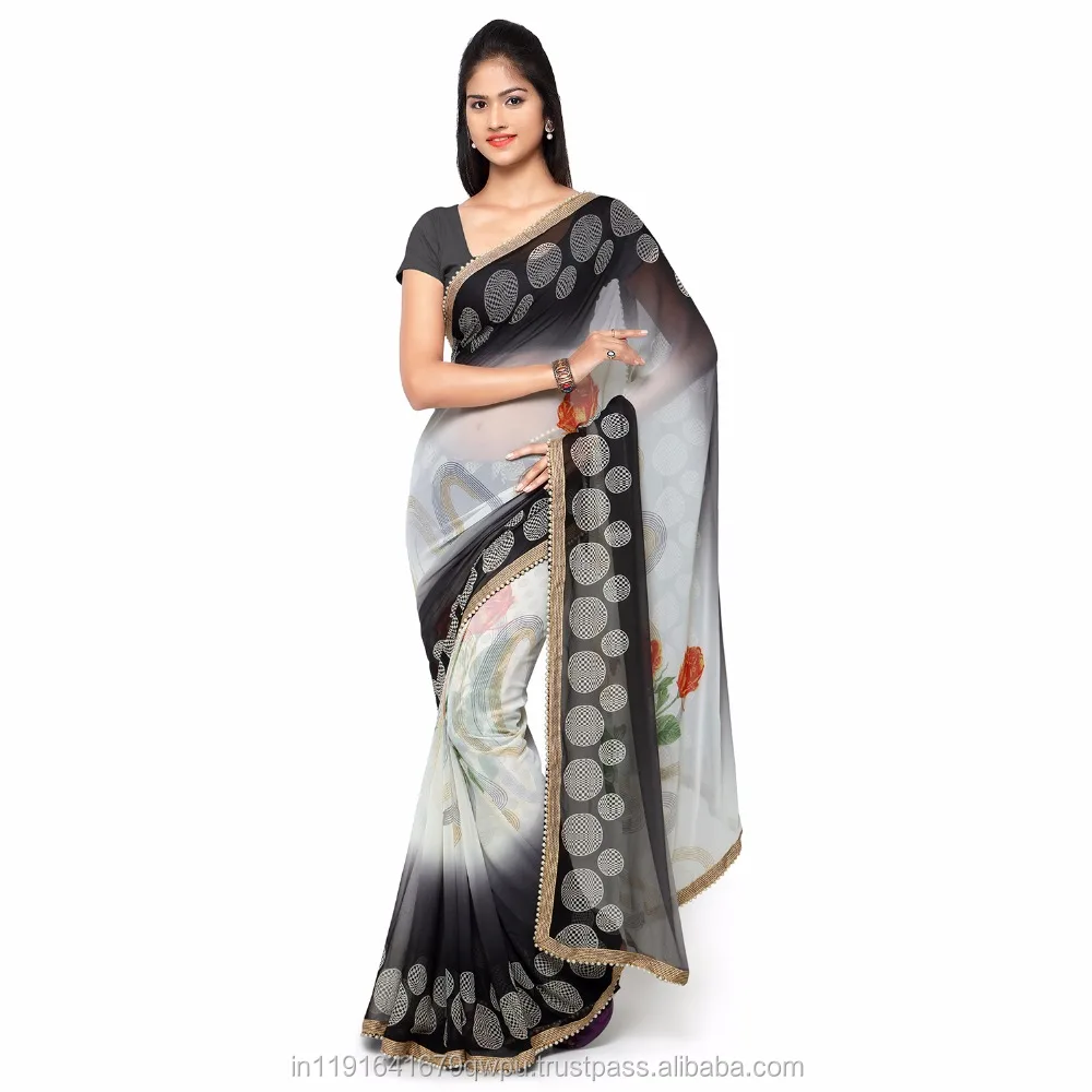 Casual Wear/Daily Wear/Office Wear Georgette Fabric Moti Border Women Saree Wholesaler In Surat