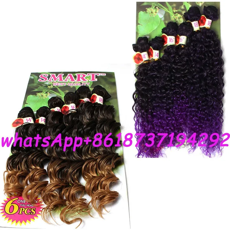 6pieces Lot Ombre Purple Color Deep Curly Hair Ombre Brown Loose