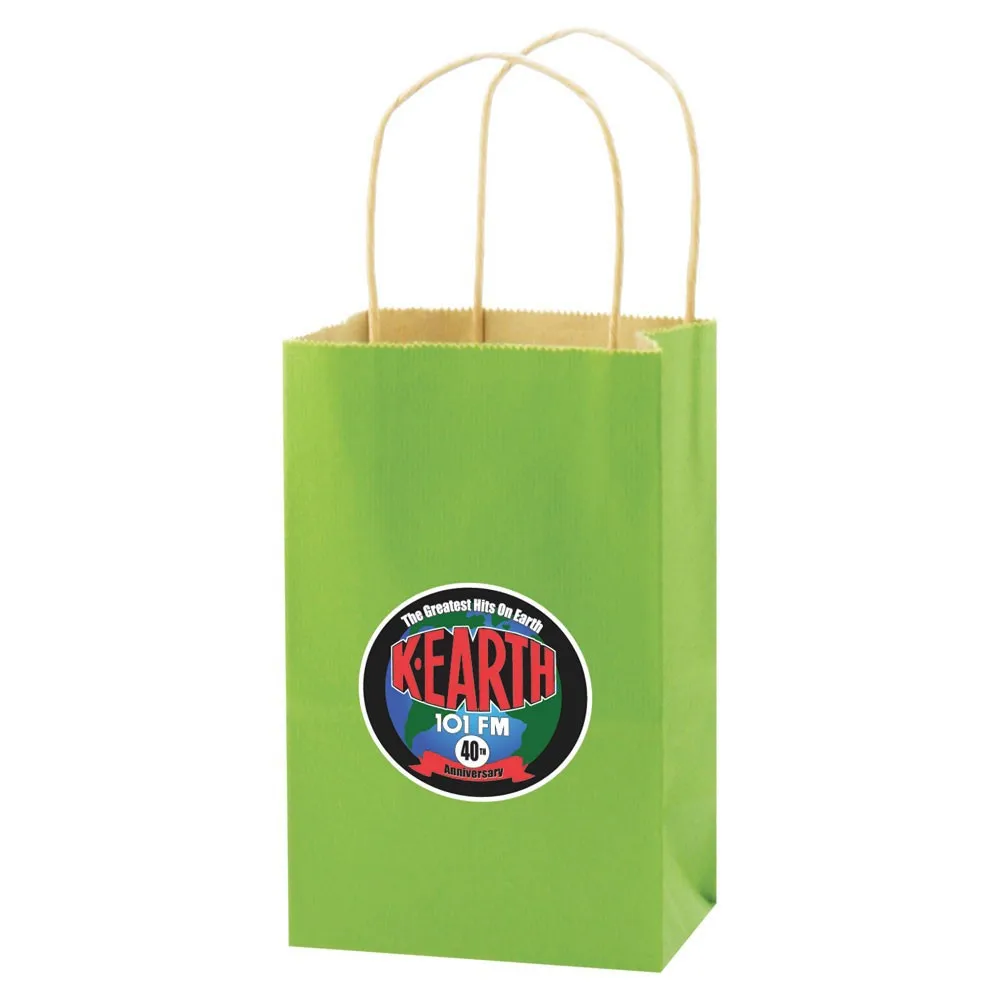 usa made solid tinted kraft shopping bag - dimensions are 5.