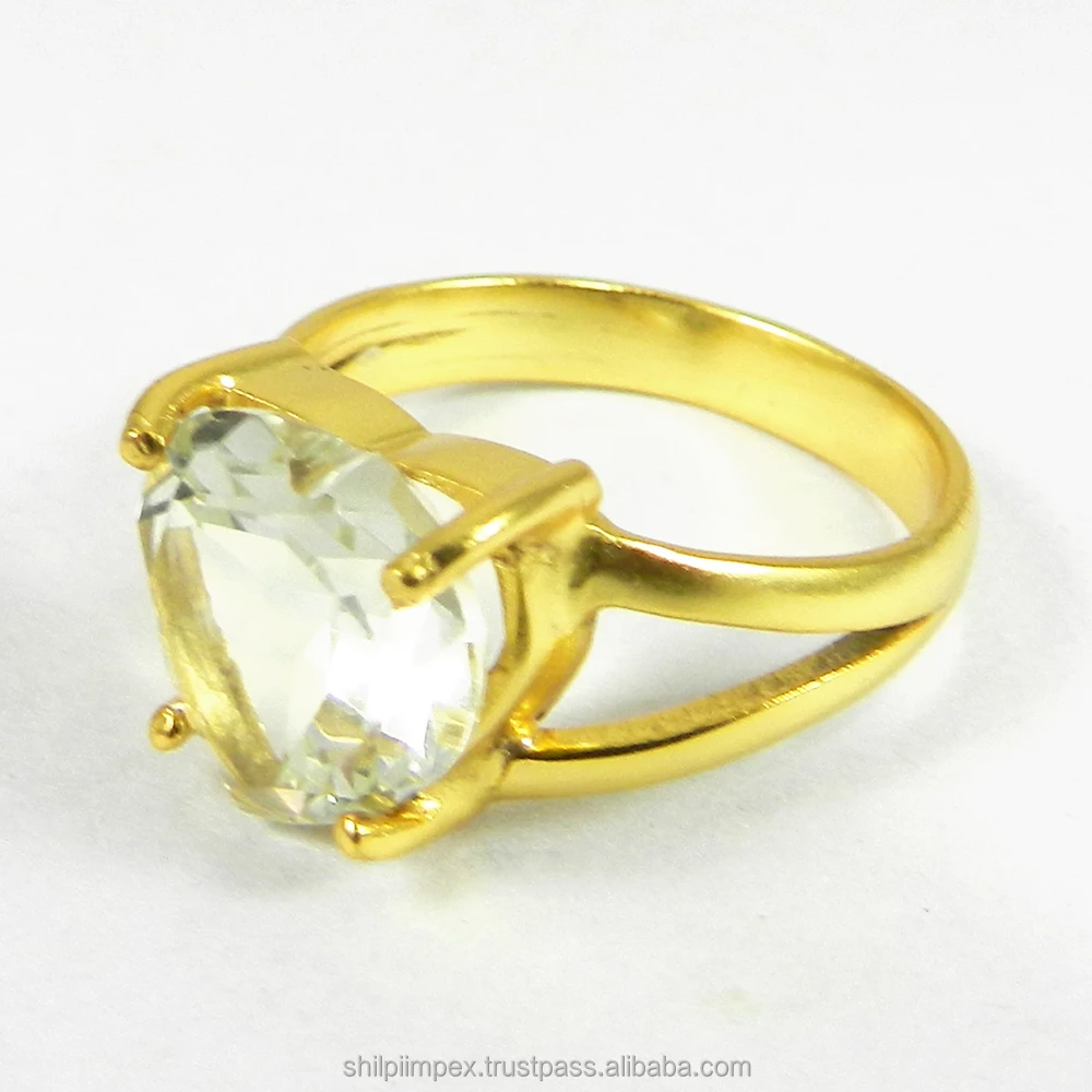 Crystal quartz gold plated prong setting ring