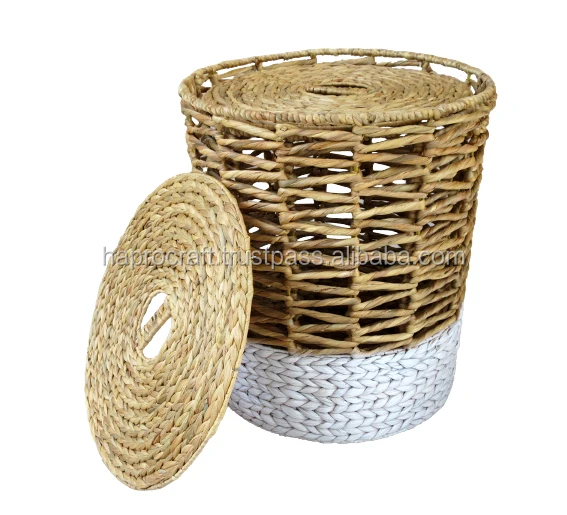 weaving laundry basket with lid, lining inside for wholesales