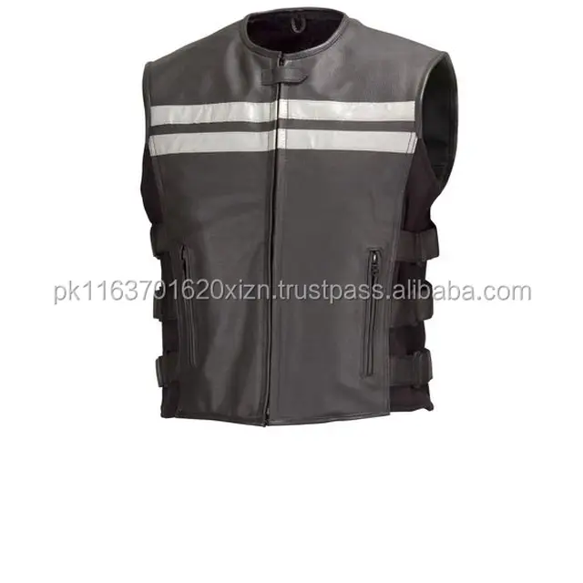 high visibility motorcycle leather vest with two reflective