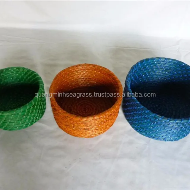 set of 3 different colors seagrass storage basket wicker mini