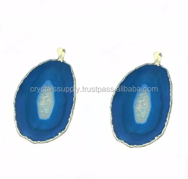 Drusy Agate Pendant Charm - Blue Agate Silver or Gold Electroplated.jpg