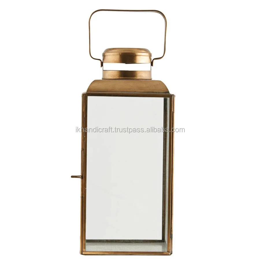 brass hurricane lantern candle holder with clear glass/ copper large candle holder manufacture