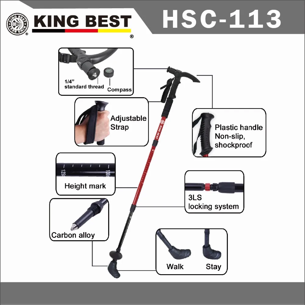 キング最高新とホット製品カーボントレッキングポール3セクションが含まれている電話ホルダー登山スティック仕入れ・メーカー・工場