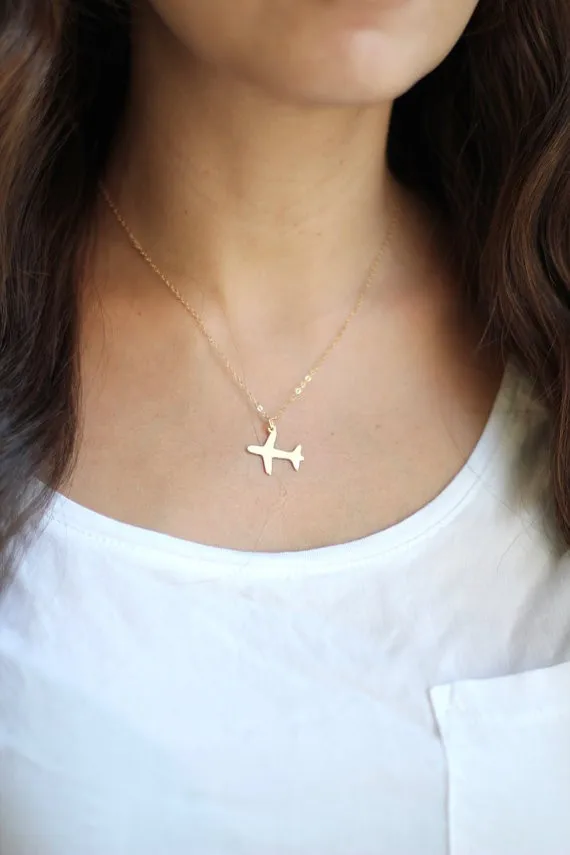 Stainless Steel Airplane Necklace 18K Gold Pendant Chain Jewelry