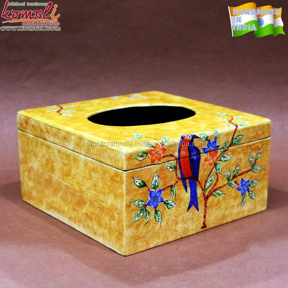 Bird Design Large Tissue Box holder hand painted Komoli-26002-YL (4)