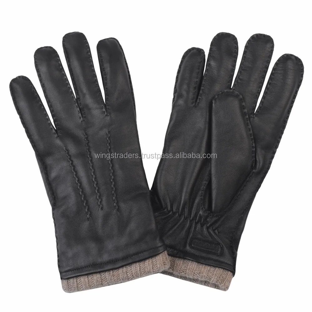 Exposed Leather, Wool Cuff Touch Screen Gloves 2.jpeg