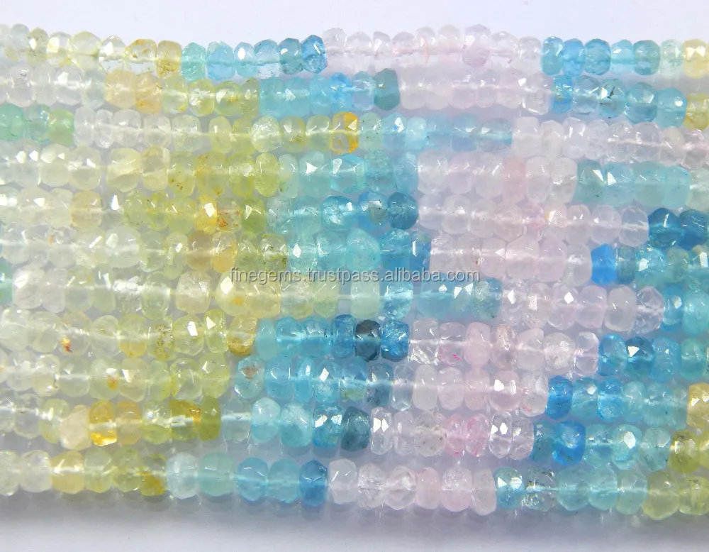 natural faceted multi colored aquamarine beads