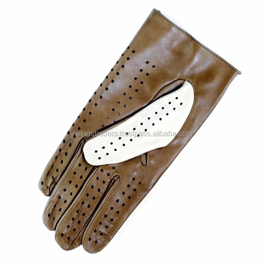 Men's Khaki and Cream Leather Driving Gloves2.jpeg