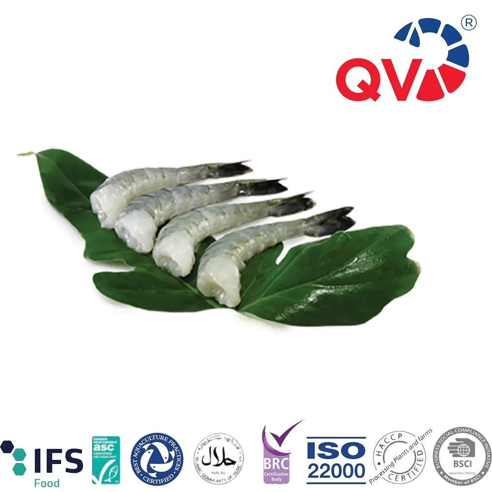 frozen raw peeled deveined black tiger shrimp with tail-on