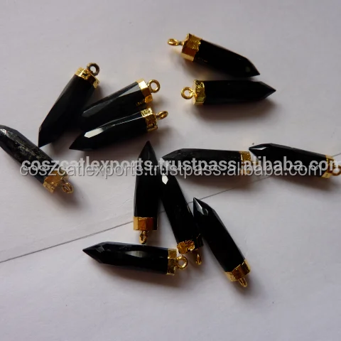 Black Onyx Gold Plated Gemstone Pencil Point Horn Spike Bullet Head shape Pendants & Charms Gemstone