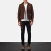 New Custom Fashion Wine Allaric Alley Mocha Suede Biker Jacket For Men With Goat skin 100% Real Leather