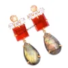 Fashionable jewelry 925 Sterling silver labradorite with garnet micron gold plated dangle earrings