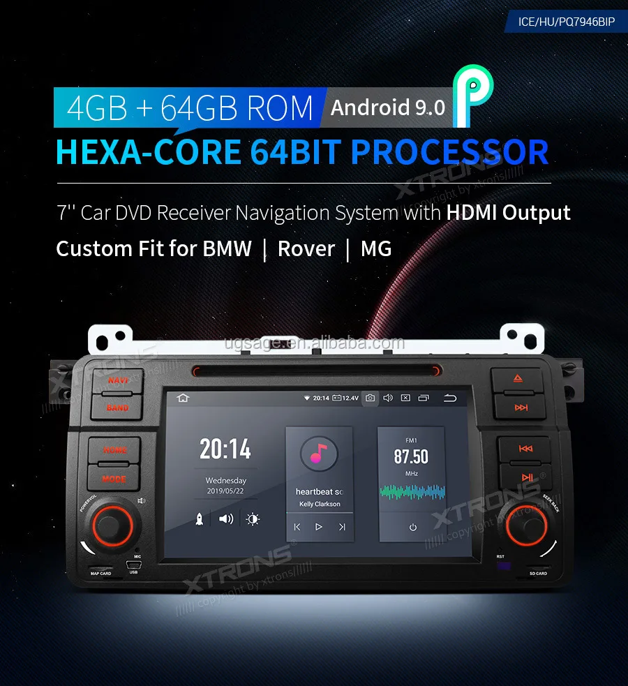 XTRONS Android 9.0 single din 7 inch car DVD player for BMW E46/Rover