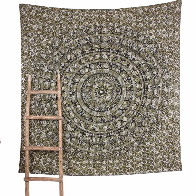 green hippie art mandala wall hanging beach throw towel yoga mat