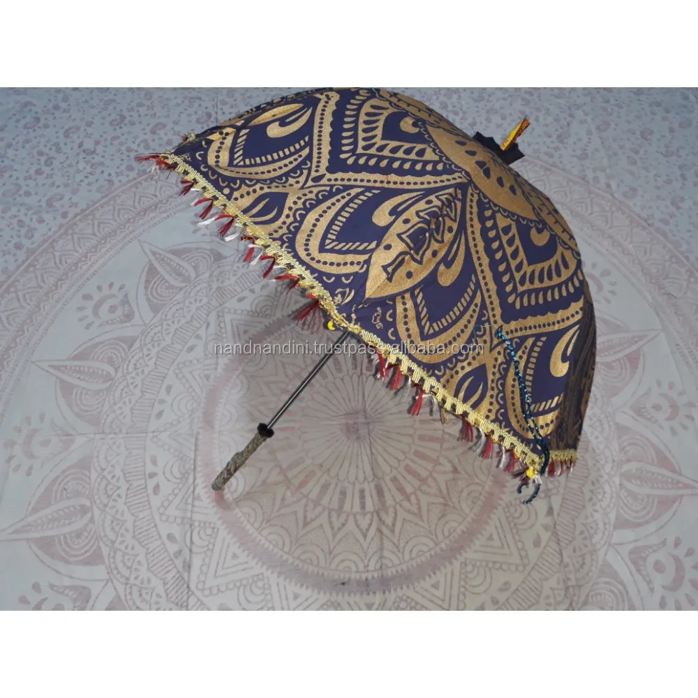 Indian Mandala Gold Tapestry Handmade Garden Outdoor Sun Parasol Wedding Decorative Ethnic Designer Beach Umbrellas