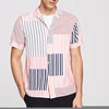 MGOO 92% Polyester 8% Spandex Mens Shirt Flat Collar Mixed Striped Print Shirt