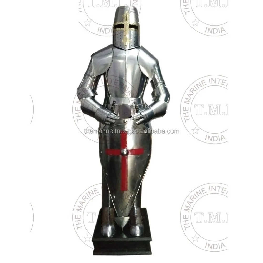 Cavaleiro Templário Terno Cheio de Armadura Wearable com Escudo ~ Collectible Medieval Traje de Corpo Inteiro