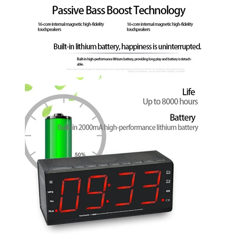 MX-20 Multi-function Digital Alarm Clock BT Speaker LCD Display FM Radio Support TF card U Disk Hands-free - ANKUX.COM