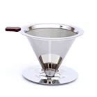 Coffee Tea Tools Coffee Mesh Coffee Filter Pour Over Cone 3 Cups Coffee Dripper Reusable Stainless Steel Coffee Filter Mesh With Cup Stand