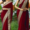 Women Red Color Indian designer Georgette sarees & Saree Shaded Less Border With Blouse Piece
