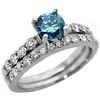 Beautiful Round Blue Diamond Ring with White Accents in 14k Gold