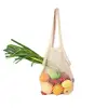 Qetesh Reusable And Organic Natural Long Handle Cotton Mesh String Net Shopping Bag