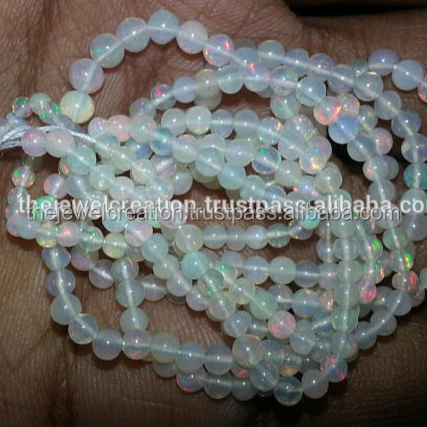 3 to 5mm Natural White Ethiopian Welo Opal Gemstone Smooth Round Beads Strand Wholesale Semi Precious Stone for Jewelry Making