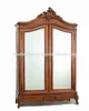 Antique indonesian Carved Walnut French Louis XV Beveled Mirror Two Door mahogany bedroom furniture Armoire Wardrobe