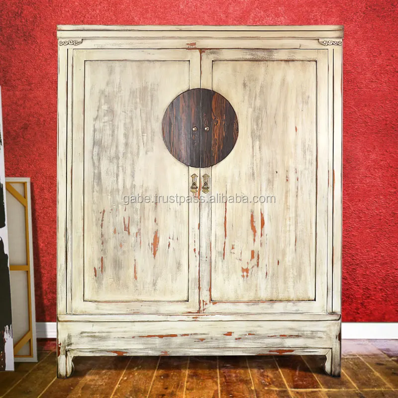 Cabinet Wardrobe Oriental 2 Doors White Antique Mahogany Wood Furniture, Wooden Furniture Japan Style
