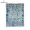 In Stock Indian Rugs Hand Woven Ivory & Blue Color Wool & Silk Hand Knotted 8 x 10 Modern Area Rugs Q-185