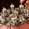Clover Design Zinc Turkish Coffee Set For Six Person With Tray