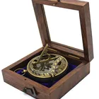 Brass Sundial Compass - Pocket Sundial With Hardwood Box