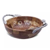 Round Wooden Bowl With Metal Handle Nut Bowl