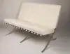 Knoll Furniture Mies Van Der Rohe White Leather Barcelona Loveseat And Sofa Reproduction