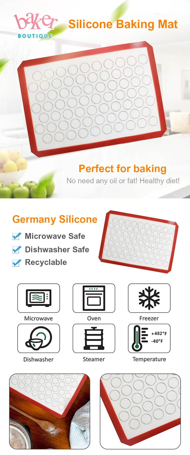 non-stick reusable washable silicone baking sheet silicone pad