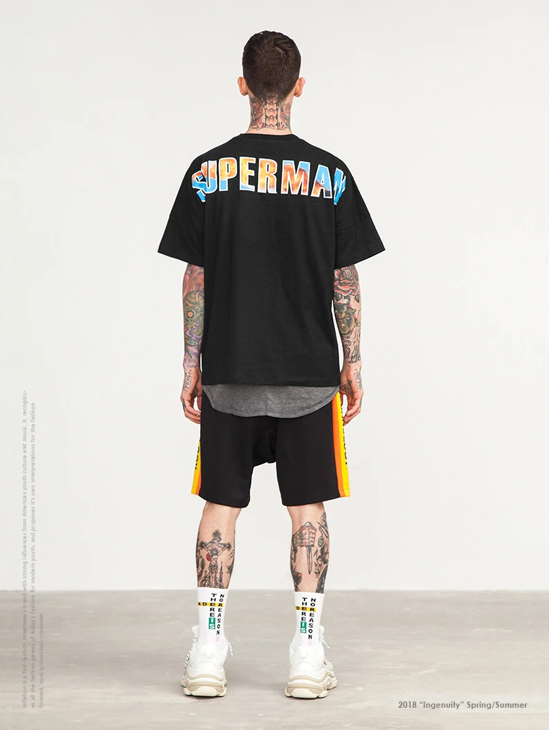 2019 OEM ODM Custom Oversize Drop Shoulder T Shirt Men with Superman Printing