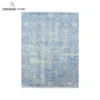 Hand Knotted Technics Wool and Silk Modern Design Blue Color Indian Area Rug R-104