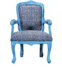 Antique Solid Wood in Fabric Blue Distress Finish Arm Chair