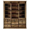 Reclaimed Wood Living Room Furniture Bookshelf Cabinet Style Two Glass Doors Twelve Drawers Bookcase