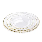 PZ22640 Wedding clear round 13 inch dinner glass beaded charger plate